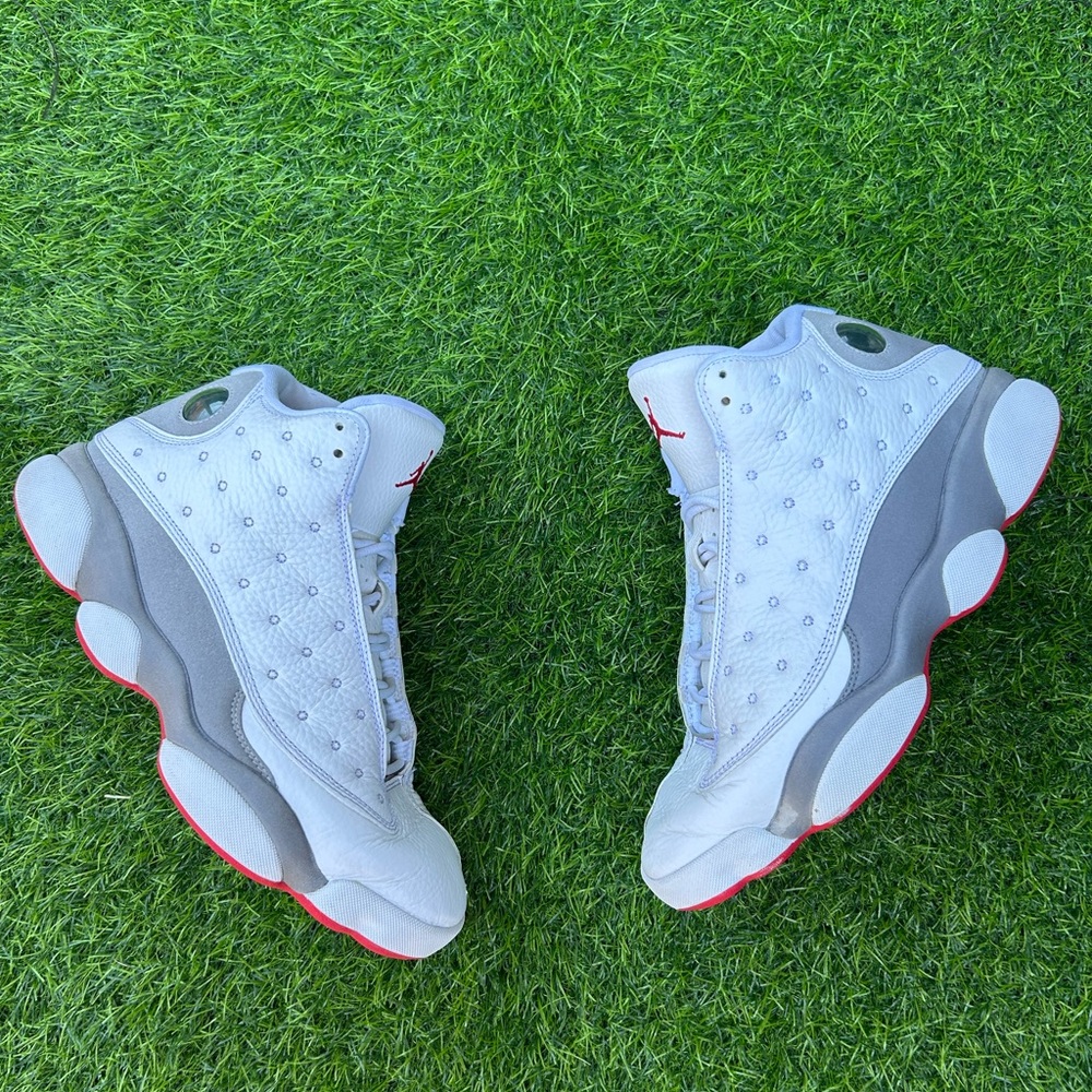 Jordan White and Grey Sneakers with Red Accents